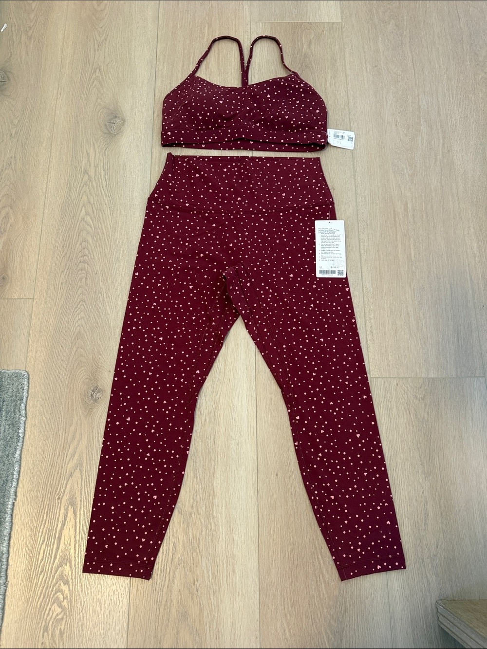lululemon Maroon Polka Dot Set - Align Leggings & Matching Flow Y Sports Bra